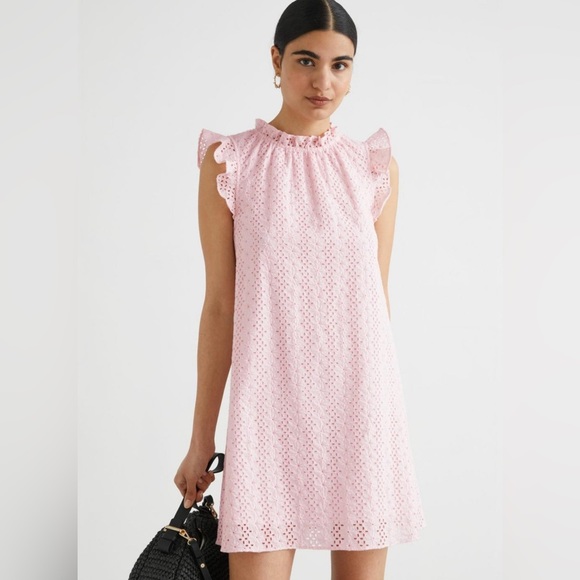 & Other Stories Dresses & Skirts - & Other Stories Womens Frilled Broderie Anglaise Mini Dress Light Pink